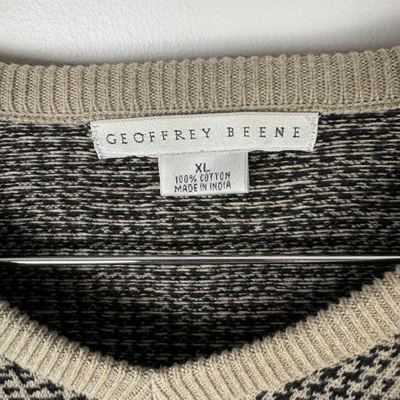 Y2K Geoffrey Beene Mens XL V Neck Houndstooth Knit Sweater Cotton - Picture 3 of 4